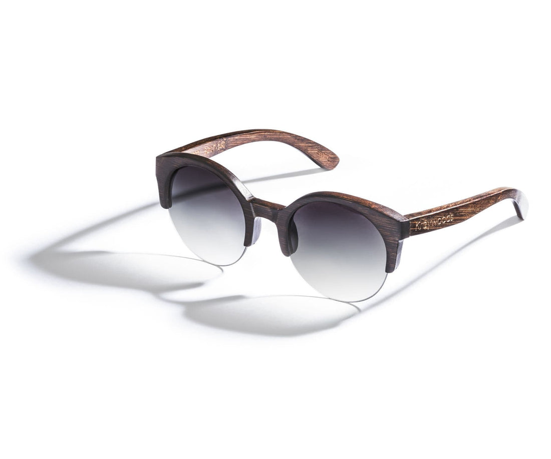 Kraywoods Tom & Cat, lunettes de soleil rondes rétro en bambou avec verres brun dégradé avec protection UV à 100%