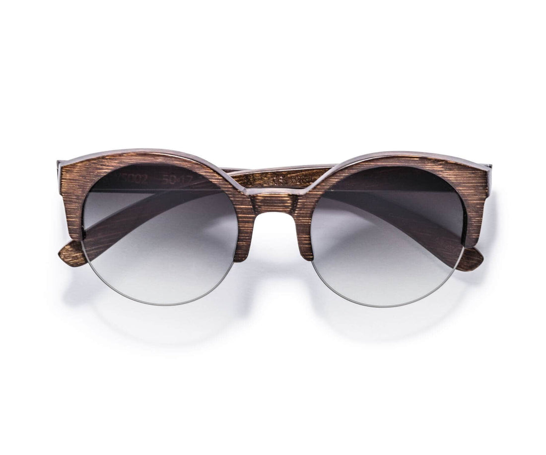 Kraywoods Tom & Cat, lunettes de soleil rondes rétro en bambou avec verres brun dégradé avec protection UV à 100%