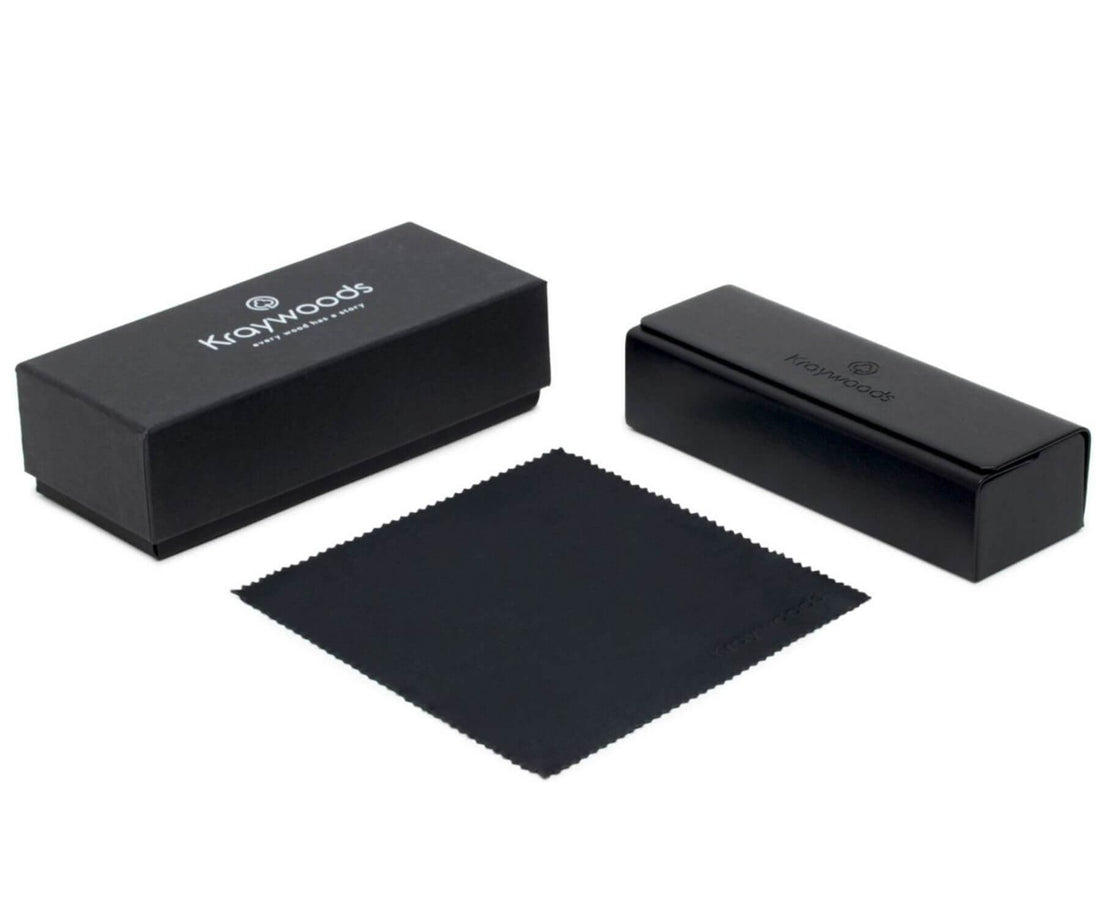 Sunglasses Packaging - cardboard box, PU case and Micro-fibre cleaning cloth