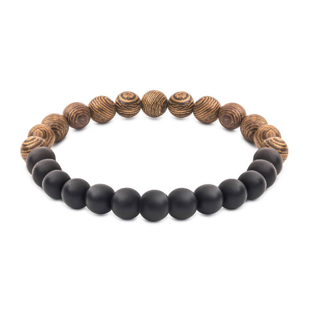 Bracelet Onyx avec perles en bois pour homme