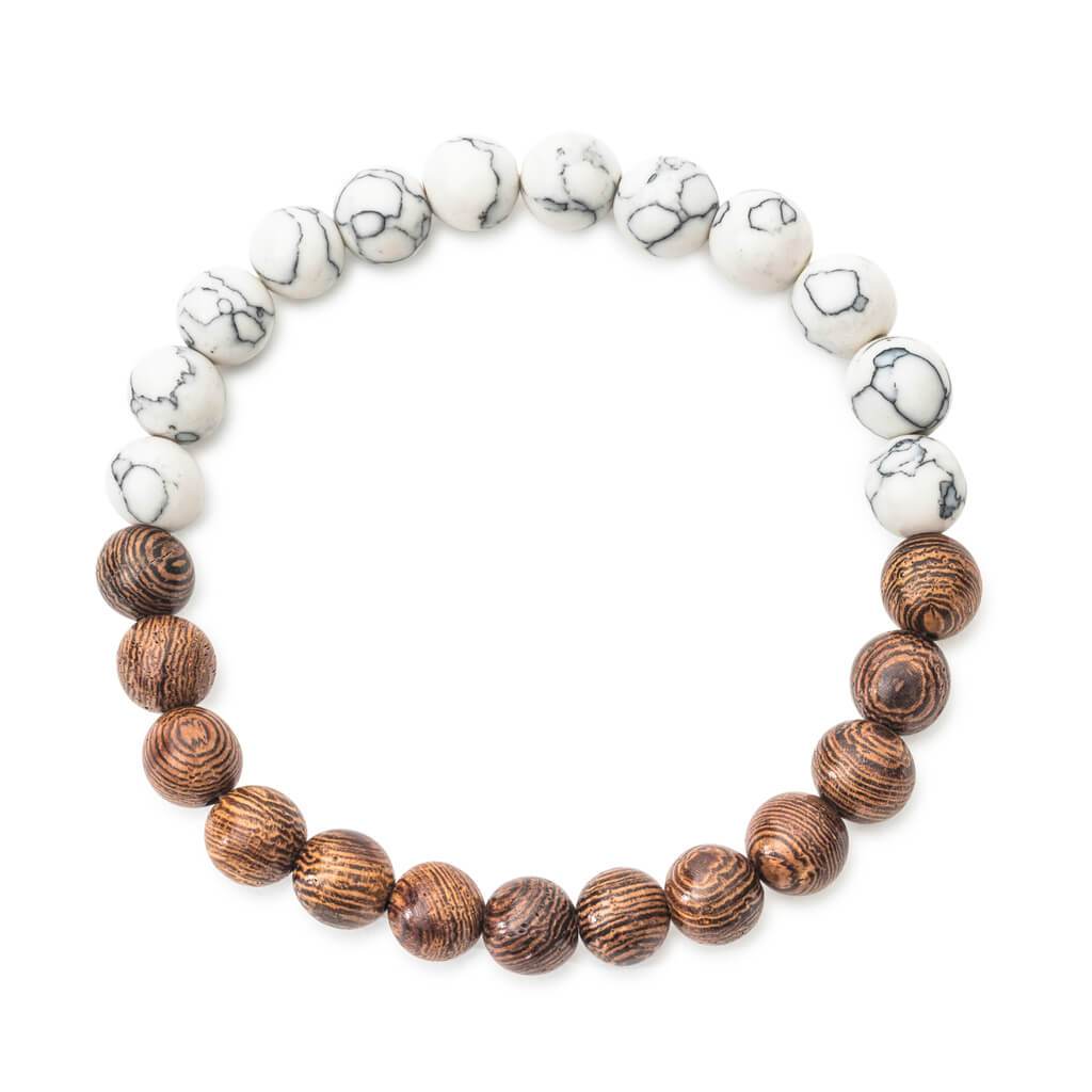 Oak Wood & Marble Bead Bracelet