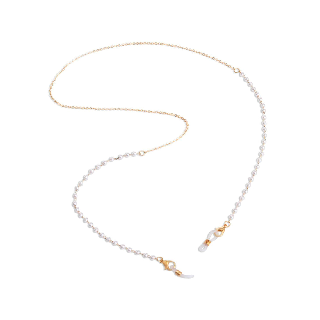 Weiße Perle & goldene Brillenkette
