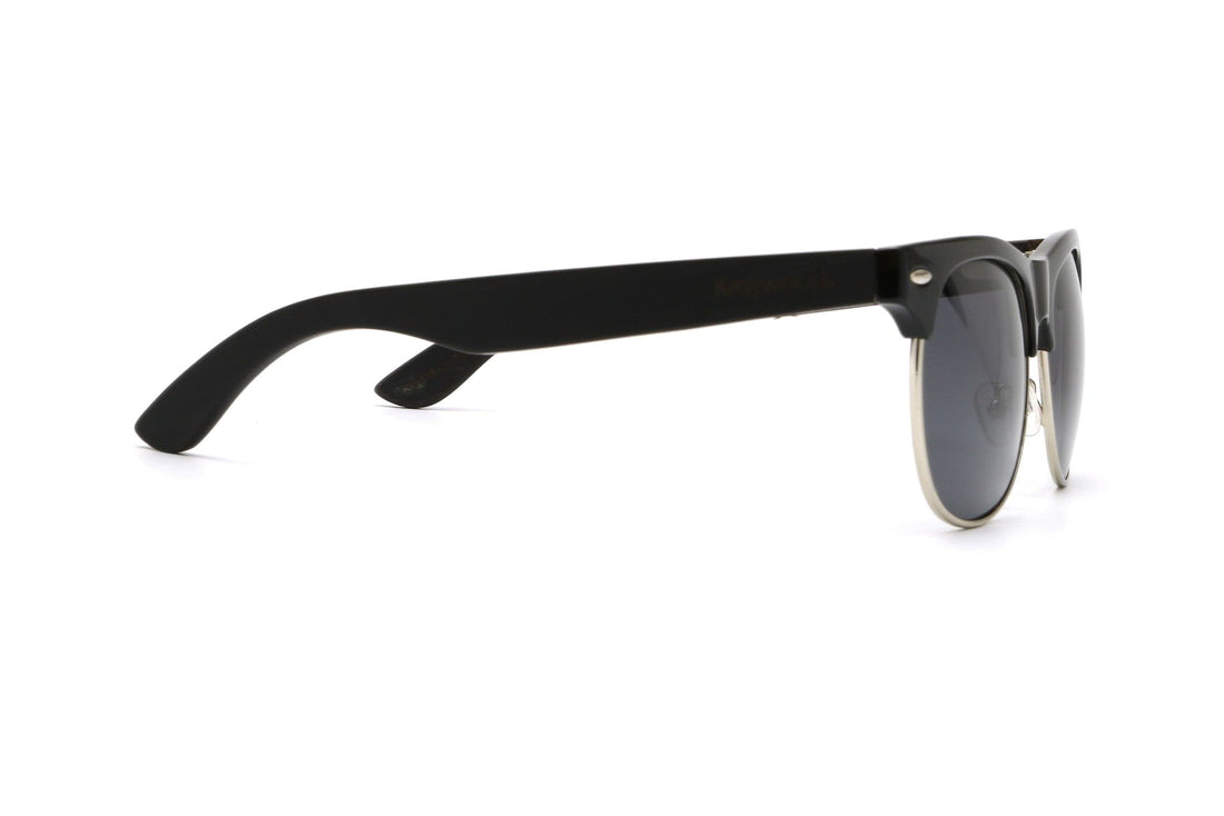 Gafas de sol Jaguar negras, gafas de sol Browline con brazos de madera de ébano con protección UV 100%, lentes polarizadas - Lado