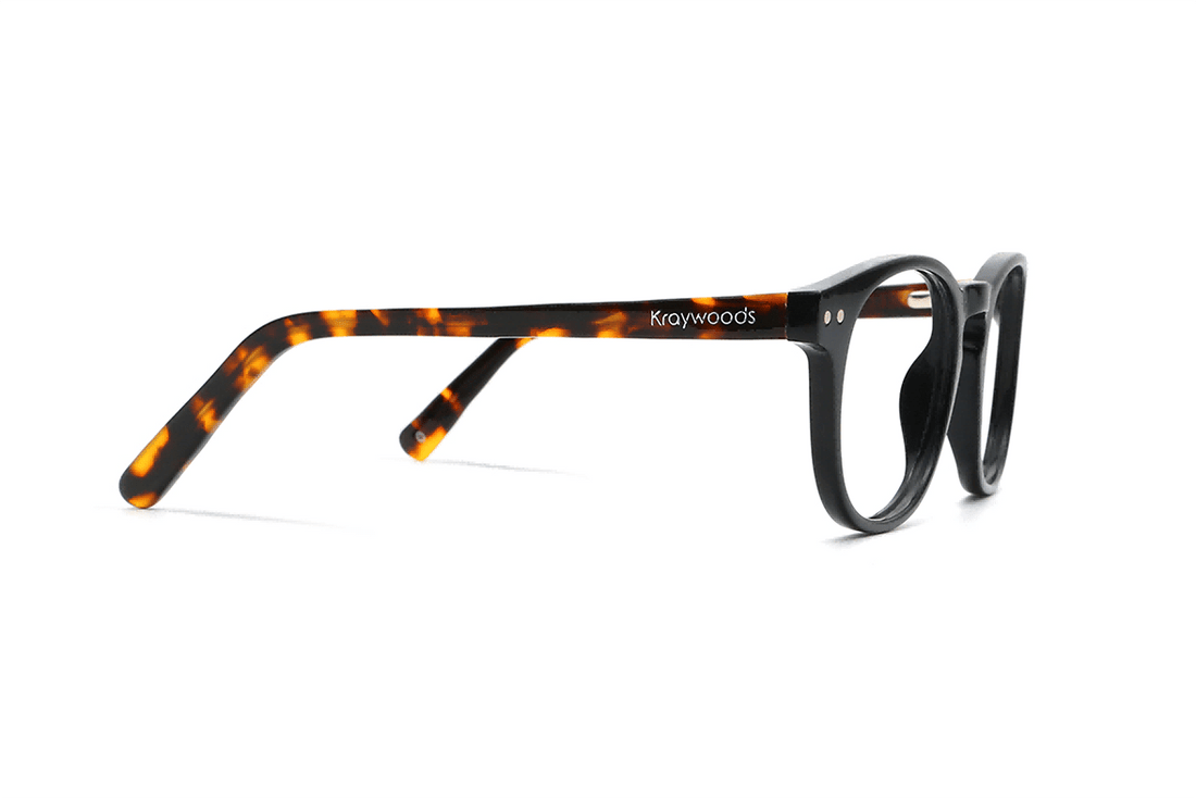 Dash Negro, Gafas Retro Cuadradas de Acetato Negro - Lado