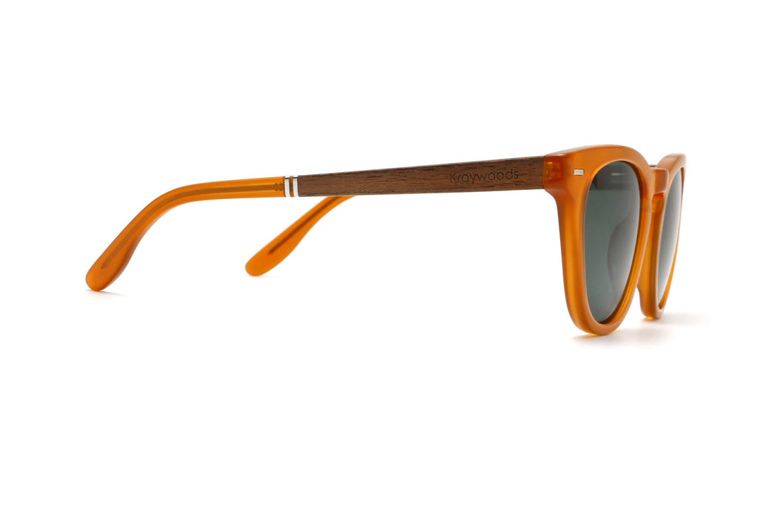 Sunset, Gafas de sol redondas-cuadradas naranjas con lentes verdes polarizadas - Lado
