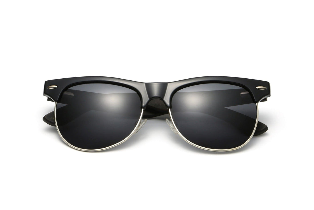 Gafas de Sol Jaguar Negras, Gafas de Sol Browline con Brazos de Madera de Ébano con Protección UV 100%, Lentes Polarizadas - Plegadas