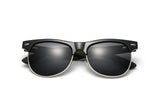 Gafas de Sol Jaguar Negras, Gafas de Sol Browline con Brazos de Madera de Ébano con Protección UV 100%, Lentes Polarizadas - Plegadas