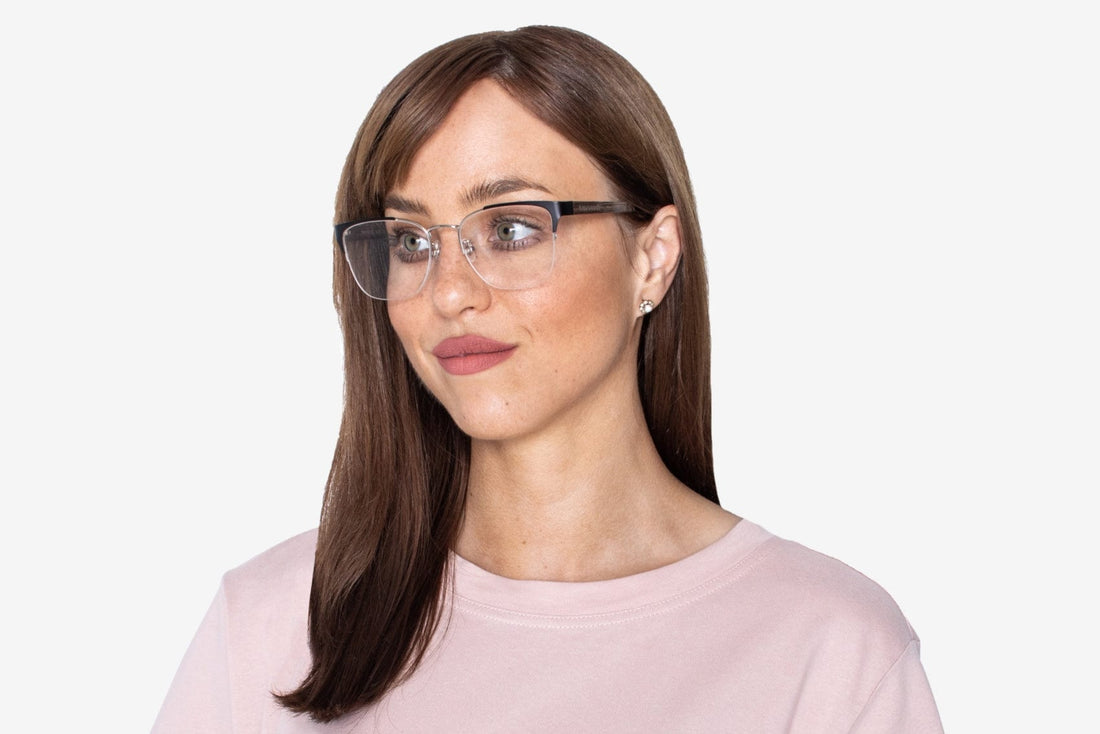 Mujer con Gafas de Ojo de Gato, Semi sin montura, Plata Encantada