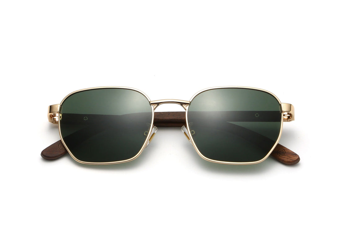 Arlo, Gafas de sol retro cuadradas doradas - Plegadas