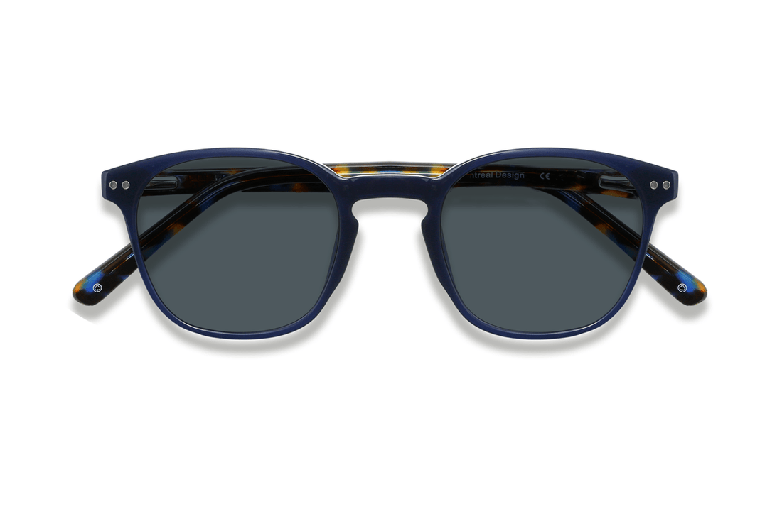Dare Navy, Gafas de sol retro cuadradas azul marino - vista frontal plegada