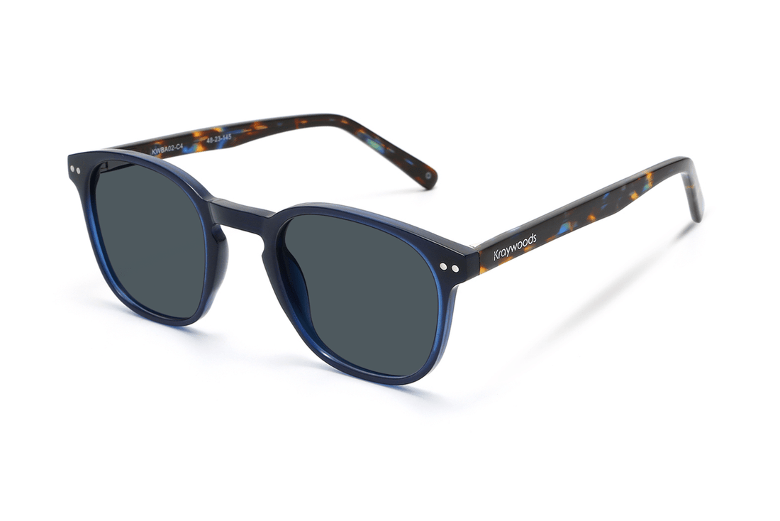 Dare Navy, Gafas de sol retro cuadradas azul marino - vista oblicua superior