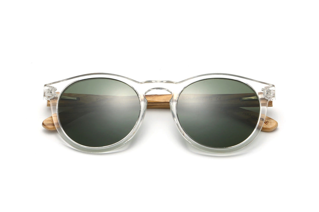 Funk, Gafas de sol redondas con montura transparente y lentes verdes - Plegadas