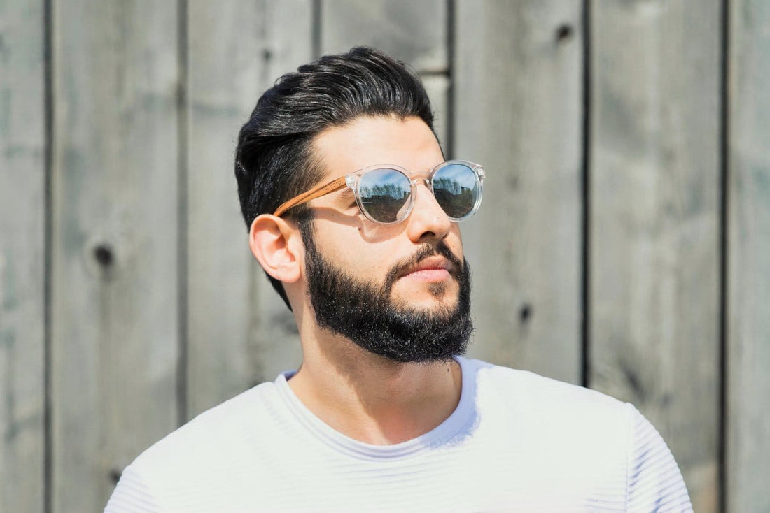 Hombre con Groove, gafas de sol redondas con montura transparente reflectante