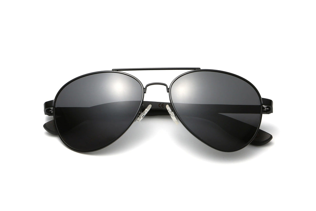 Leo, Gafas de sol de aviador negras con lente polarizada - Plegadas