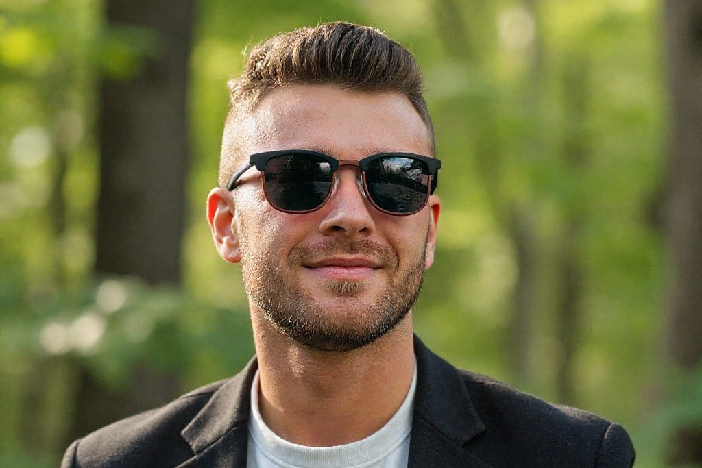 Hombre con gafas de sol Casper, Browline Wood