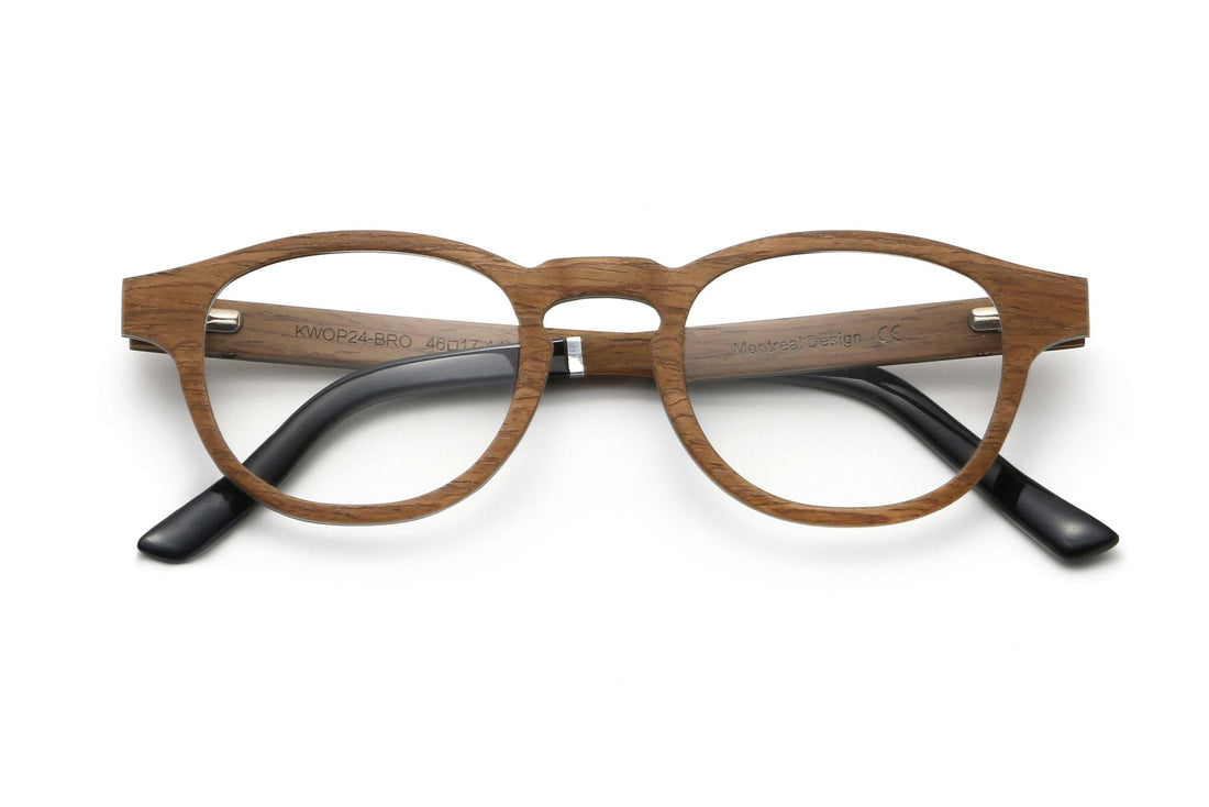 Harmony Brown, Occhiali quadrati in legno arrotondati - piegati