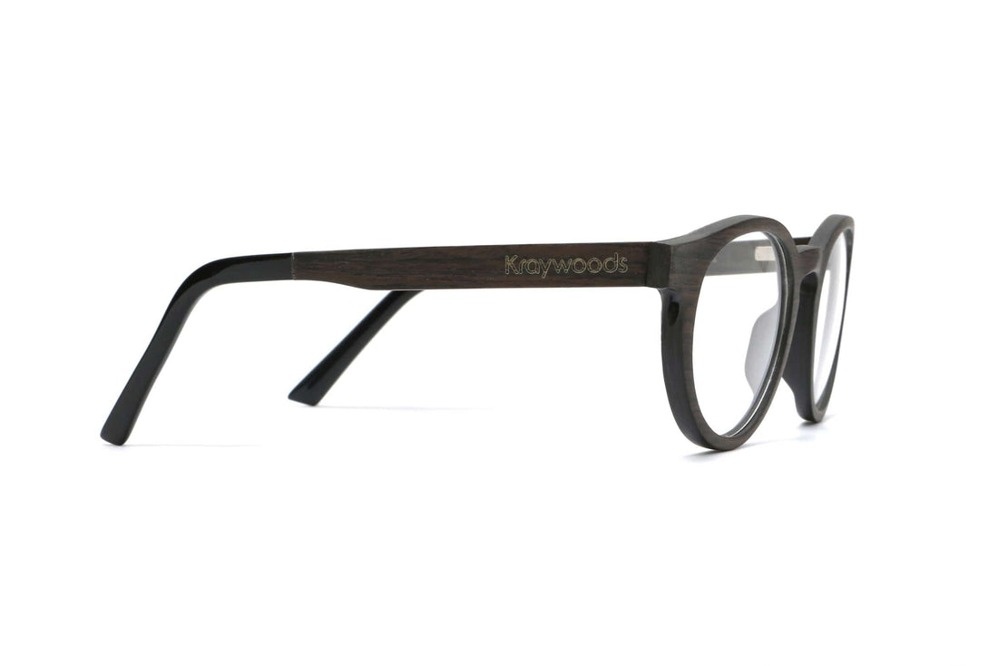 Ceria Hitam, Cermin Mata Kayu Oak Bulat Retro - Sisi