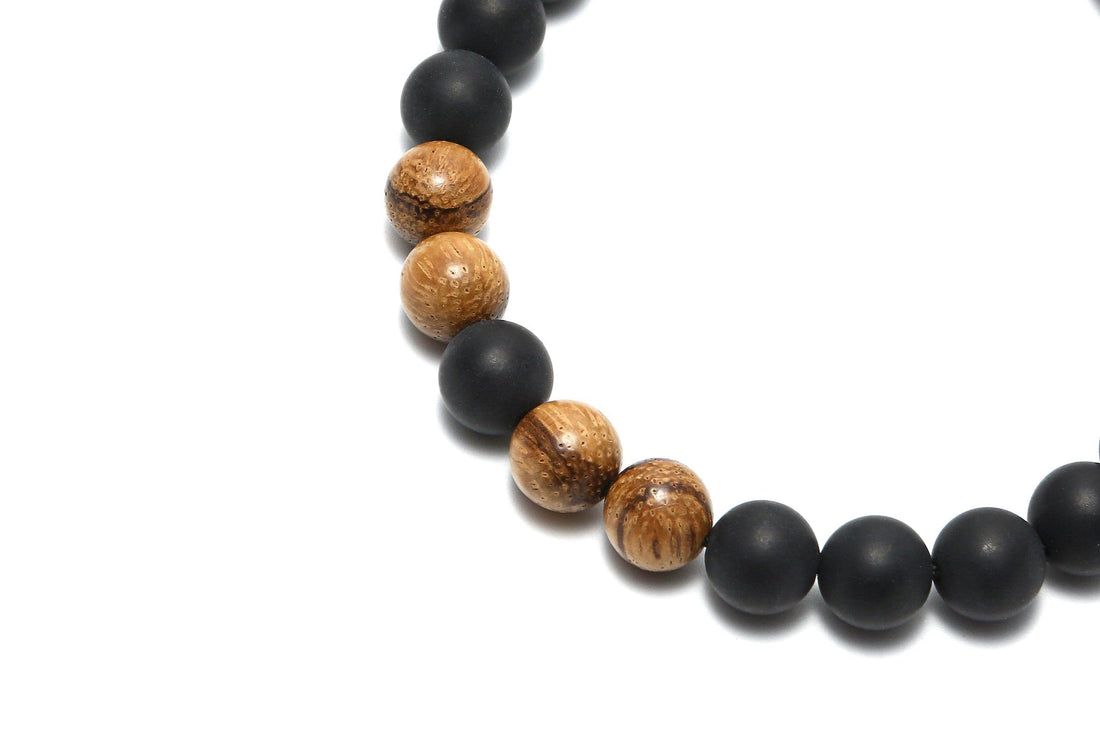 Onyx Hitam & Macrame Gelang Manik Kayu 