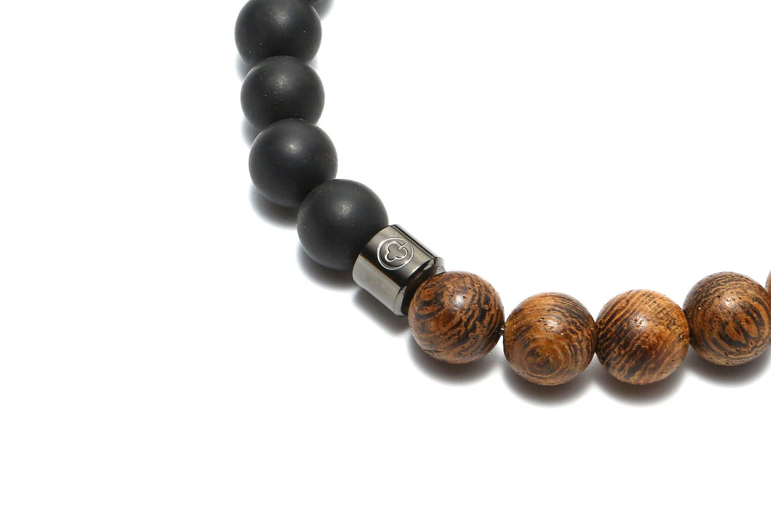 Gelang Onyx dengan Manik Kayu untuk lelaki
