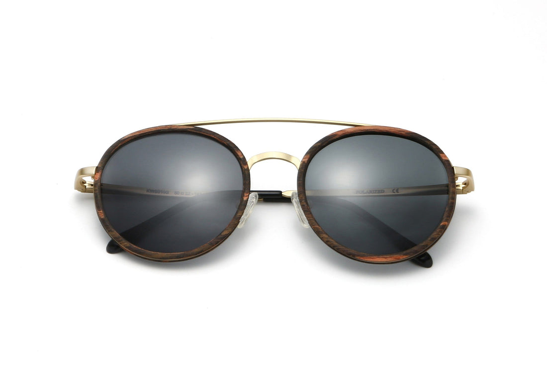 Aspen Gold, Cermin Mata Hitam Jambatan Berganda Bulat - Dilipat