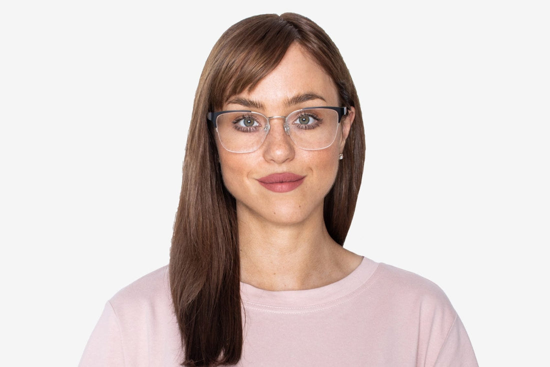 Wanita memakai Enchanted Silver, Semi Rimless Cat Eye Glasses