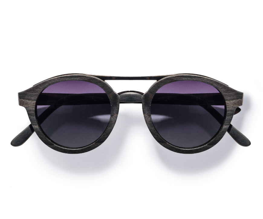 Abu, Cermin Mata Hitam Aviator Vintage Kayu - Dilipat