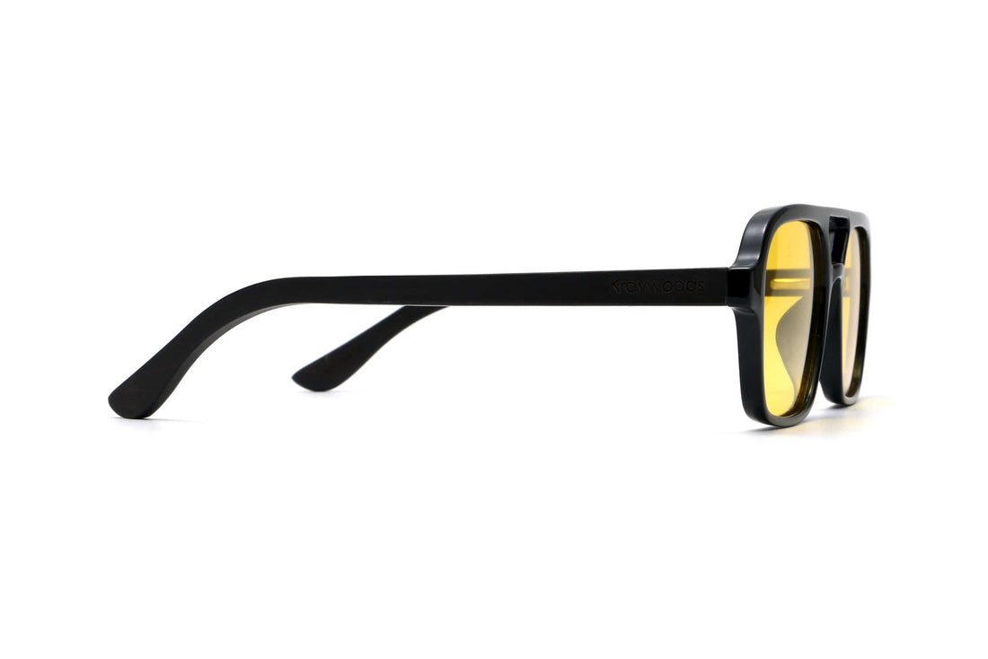 Ryder Yellow, Cermin Mata Hitam Retro Aviator - Sisi