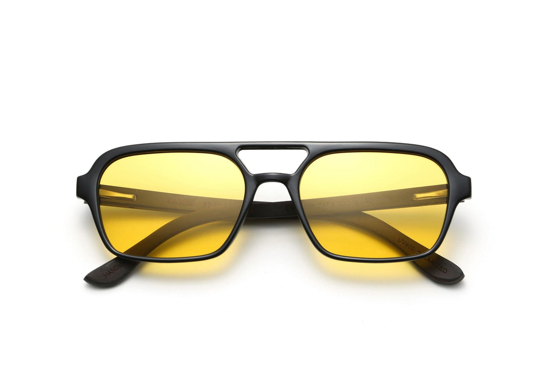 Ryder Yellow, Cermin Mata Hitam Retro Aviator - Dilipat