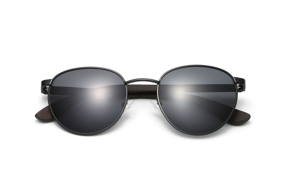 Okrągłe, czarne, metalowe okulary przeciwsłoneczne Austin Black - składane