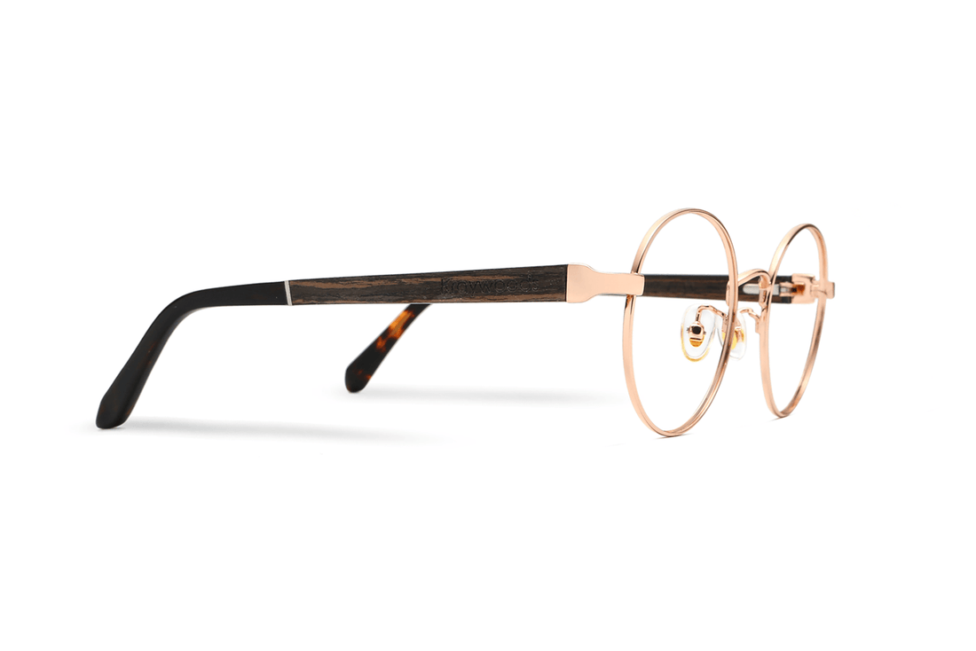 Joy Rose Gold, Óculos redondos de metal em ouro rosa - Lateral